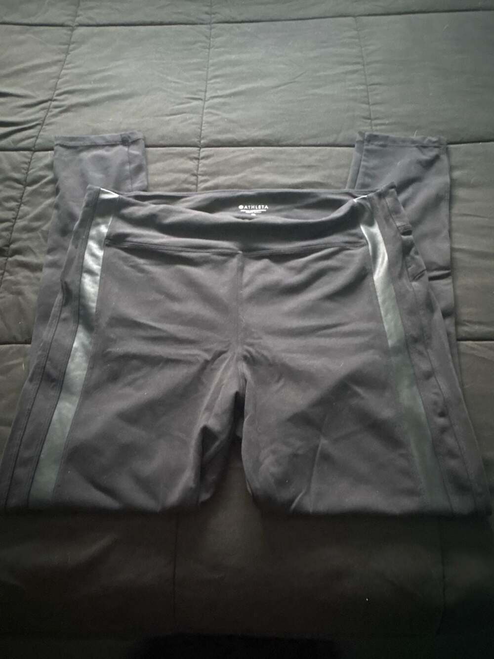 Athleta Black Faux Leather Side Stripe Leggings Size XL